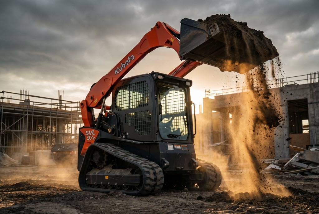 Kubota SVL75-2 compact track loader for rent in Hudson Ohio — grading and site prep in Summit County
